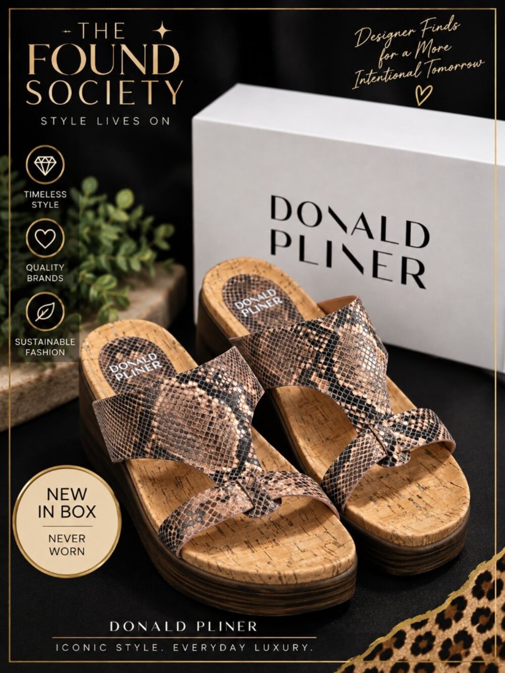 Donald Pliner Faina Metallic Python Cork Sandals 9 NIB $158